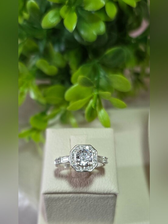 925 Sterling Silver Jewelry - Sterling Silver White CZ Halo Engagement Ring